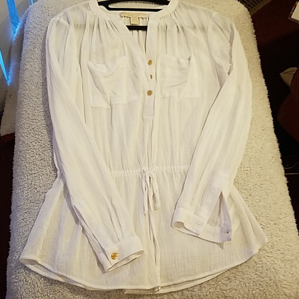Michael Kors White Drawstring Waist Blouse